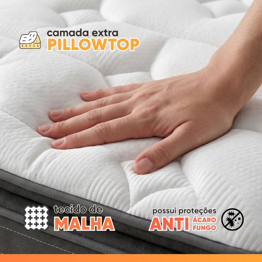 Cama Box Casal Molas Ensacadas Pillow Super Monaco 138x188x72cm Probel Suporta Até 180kg Por Pessoa - imagem 5