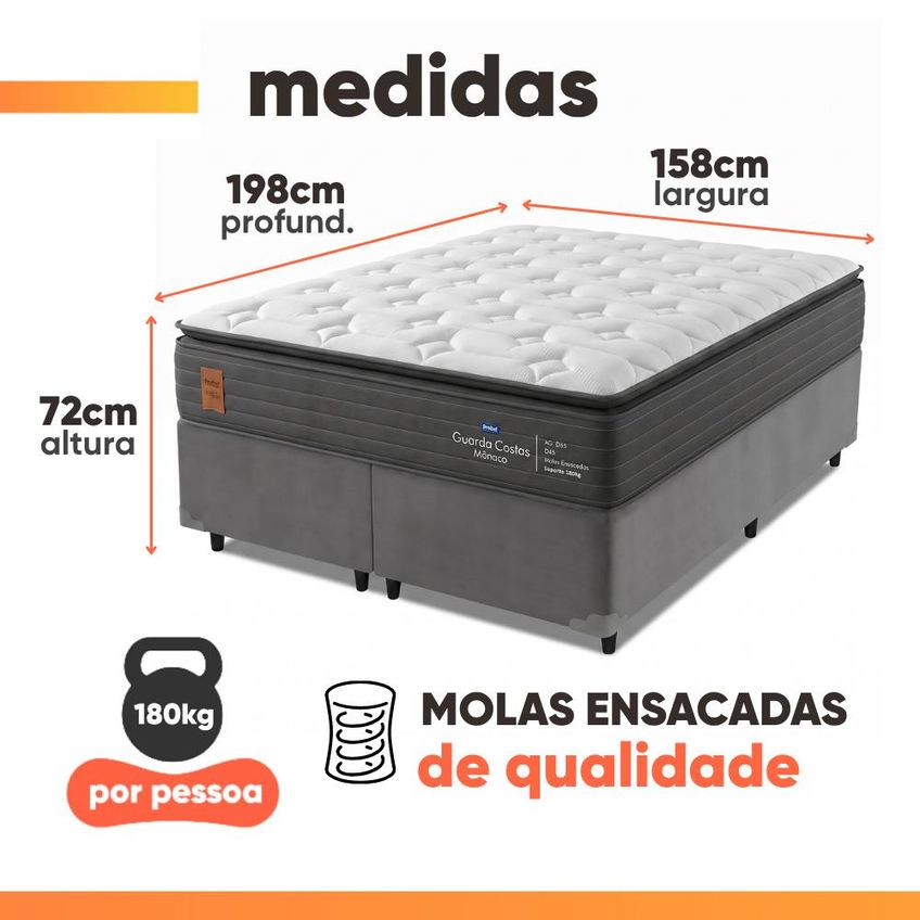 Cama Box Queen Molas Ensacadas Pillow Super Monaco 158x198x72cm Probel Até 180kg Por Pessoa - imagem 3