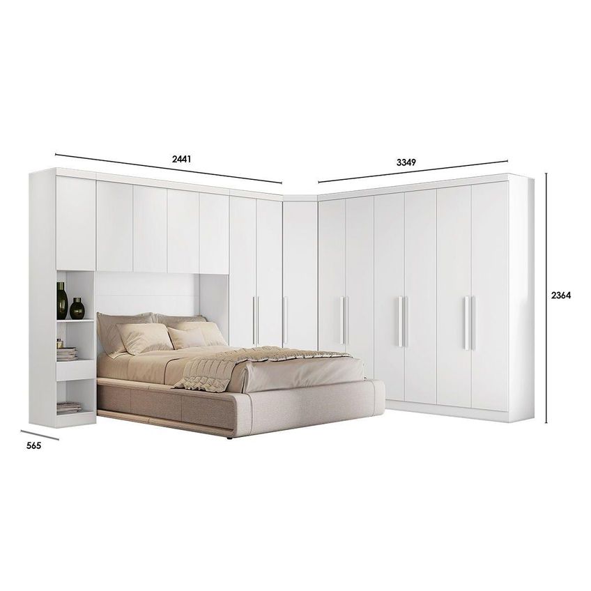 Quarto Casal Modulado Rizon 5 Peças (1 Armário Ponte + 1 Closet + 2 Guarda Roupas + 1 Complemento) Qc201 Branco - Novo Horizonte - imagem 3