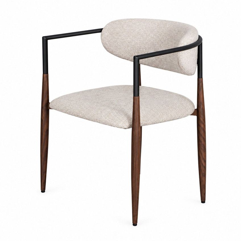 Cadeira Fuji Estofada Em Linho Com Estrutura Metálica Amadeirada E Design Moderno Cinza - imagem 3