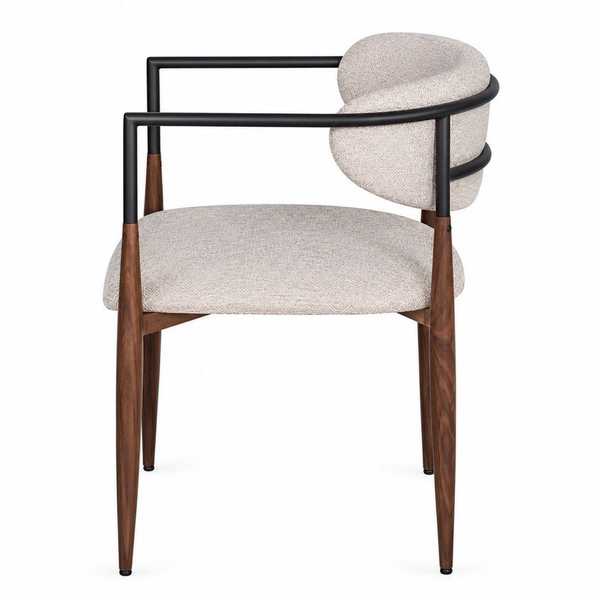 Cadeira Fuji Estofada Em Linho Com Estrutura Metálica Amadeirada E Design Moderno Cinza - imagem 4