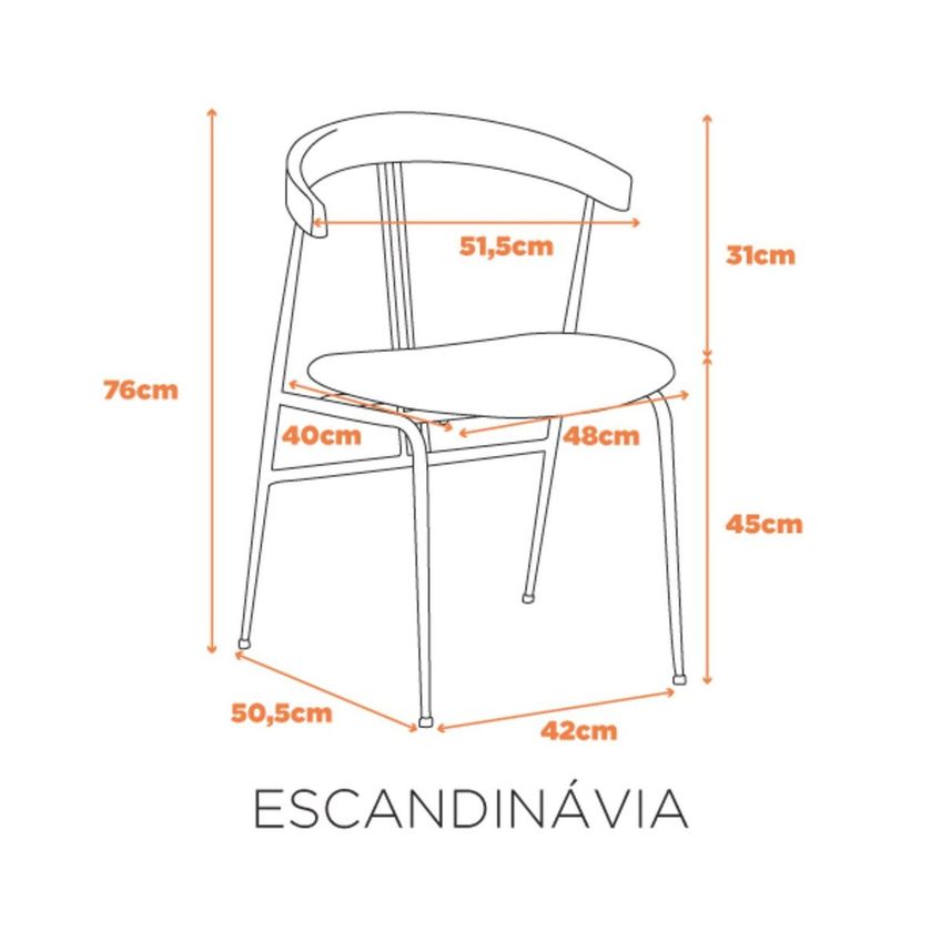 Cadeira Escandinavia Base Champagne Assento Em Couro Ecológico Pu E Base Aço Carbono - Caramelo Caramelo - imagem 3