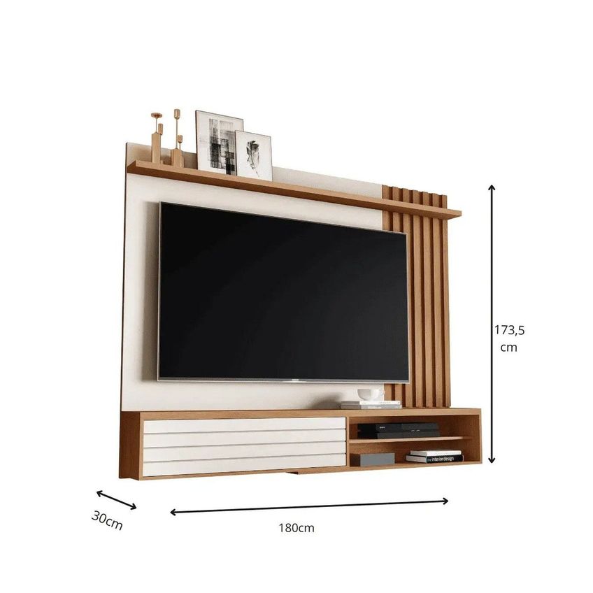 Home Ripado Suspenso Munique Para TV Até 72 Polegadas Com 1 Porta Que Abre No Toque Da Mão Off White/Nature - imagem 3