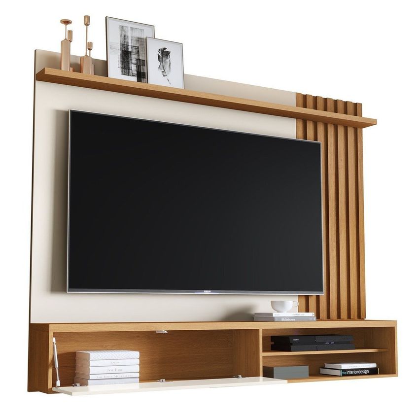 Home Ripado Suspenso Munique Para TV Até 72 Polegadas Com 1 Porta Que Abre No Toque Da Mão Off White/Nature - imagem 5