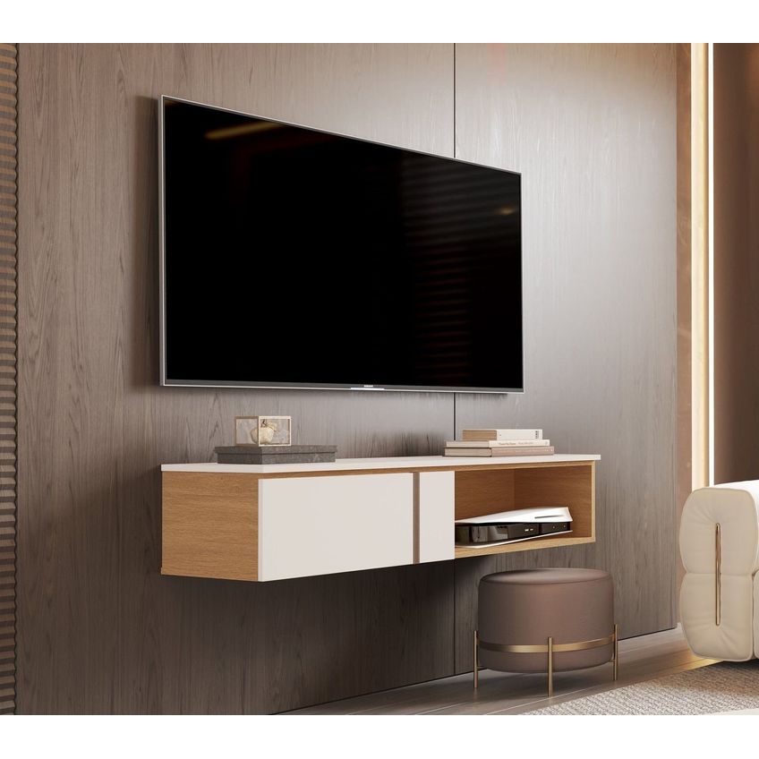 Rack Suspenso Decor 1.16 Giga Para TV Até 50 Polegadas Em Couro Off White Nature - imagem 5