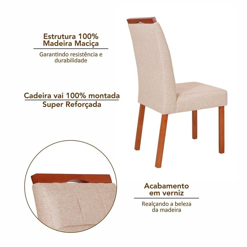 Kit 2 Cadeiras Madeira Maciça Detalhe Em Botonê E Estofada Sophia Espresso Móveis Linho Bege - imagem 5