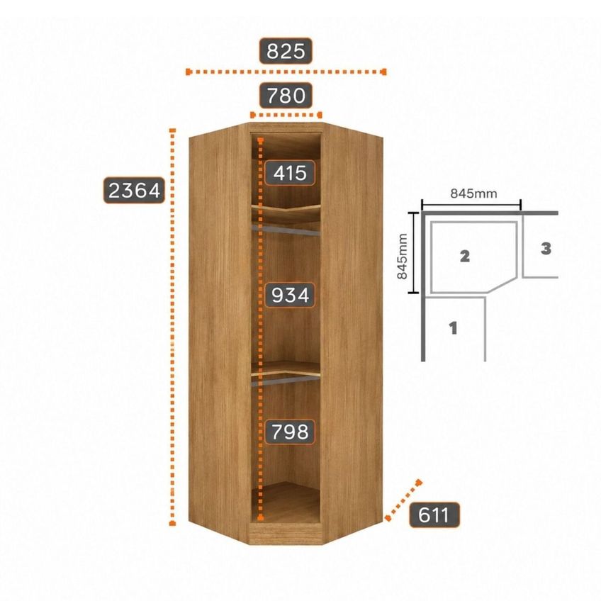 Guarda Roupa Modulado De Canto Oblíquo 100% MDF Cairo Cinamomo Fendi - imagem 3