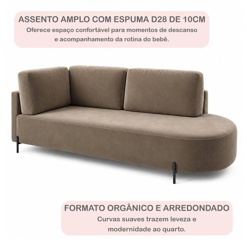 Cama Babá Infantil Orgânica Lado Direito Para Quarto De Bebê Afeto Bege Escuro - imagem 4