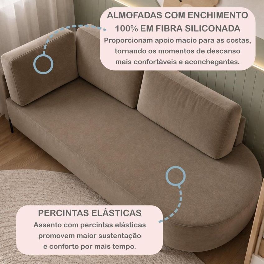 Cama Babá Infantil Orgânica Lado Direito Para Quarto De Bebê Afeto Bege Escuro - imagem 5