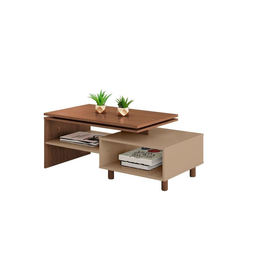 Mesa De Centro Decorativa Lima Tampo Duplo Design Moderno Marrom Freijó/fendi - imagem 4