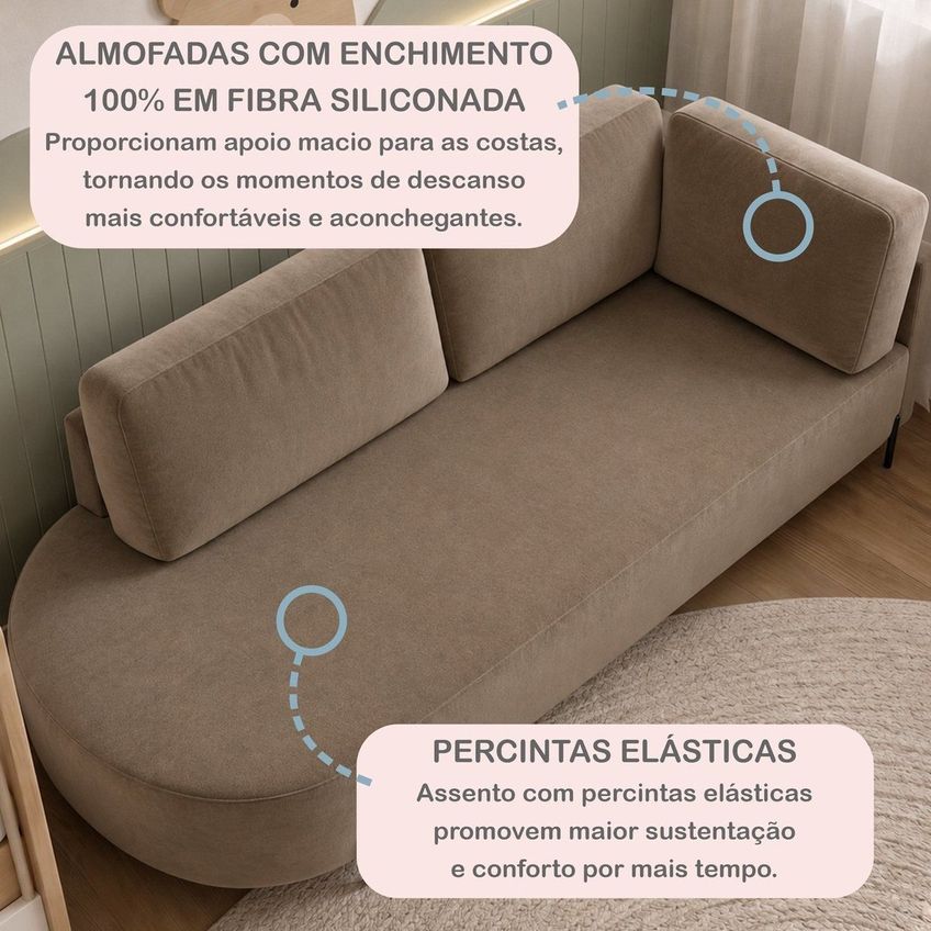 Cama Babá Infantil Orgânica Lado Esquerdo Para Quarto De Bebê Afeto Bege Escuro - imagem 5