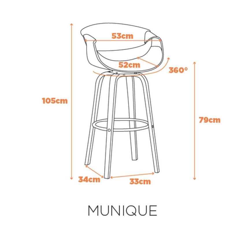 Banqueta Munique Madeira Multilaminada E Assento Giratório Revestido Em Couro Ecológico - Caramelo Caramelo - imagem 3