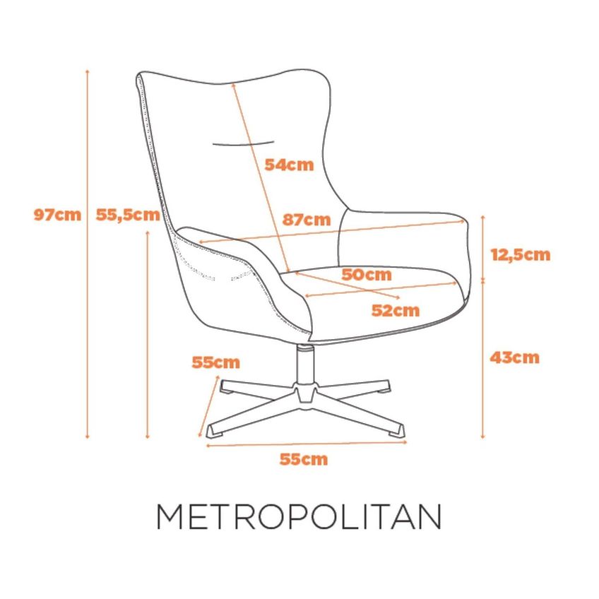Poltrona Metropolitan Assento Giratório Em Tecido/Couro Ecológico E Base Em Aço - Caramelo + Nude Caramelo + Nude - imagem 3