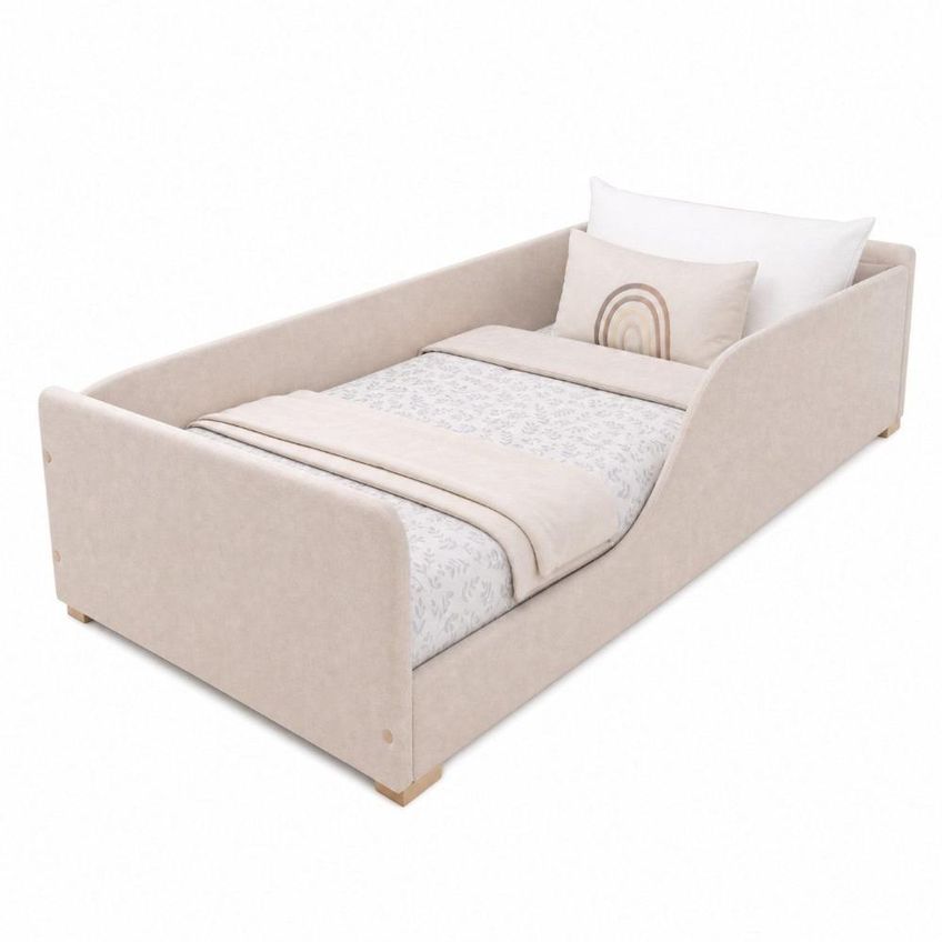 Cama Infantil Estofada Tecido Boucle Creme Tamanho Solteiro Conforto Creme - imagem 2