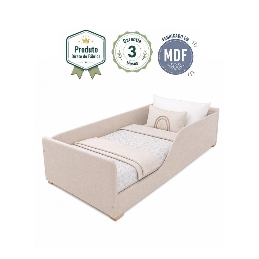 Cama Infantil Estofada Tecido Boucle Creme Tamanho Solteiro Conforto Creme - imagem 5