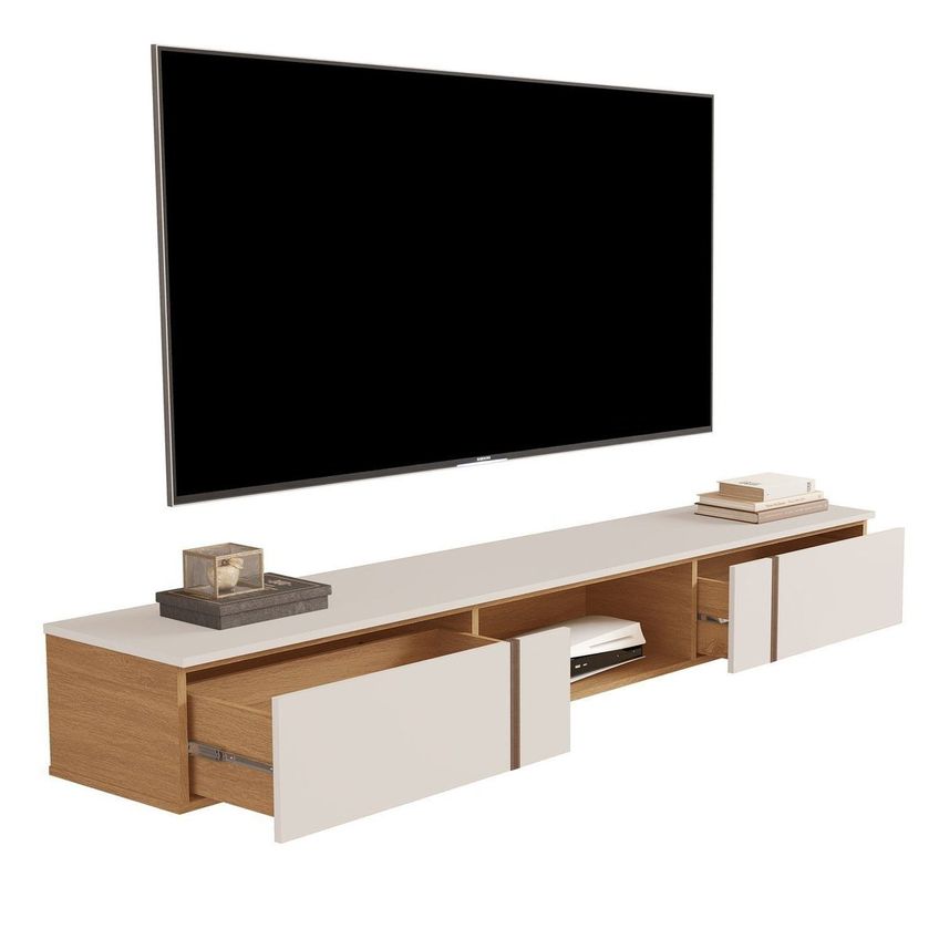 O Rack Suspenso Decor 1.8 Giga Para Tv Até 72 Polegadas Em Couro Off White Nature - imagem 5