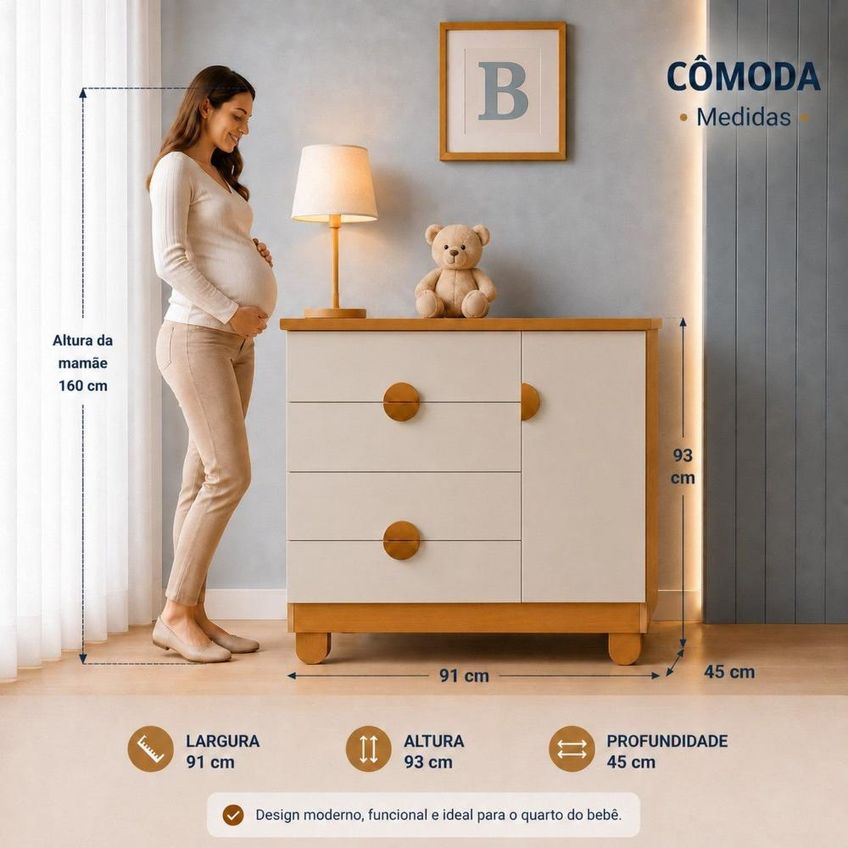 Cômoda Sapateira Para Quarto De Bebê 100% Mdf Com Porta Apolo Areia/savana - imagem 3
