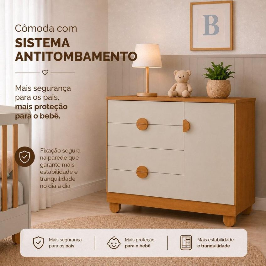 Cômoda Sapateira Para Quarto De Bebê 100% Mdf Com Porta Apolo Areia/savana - imagem 4
