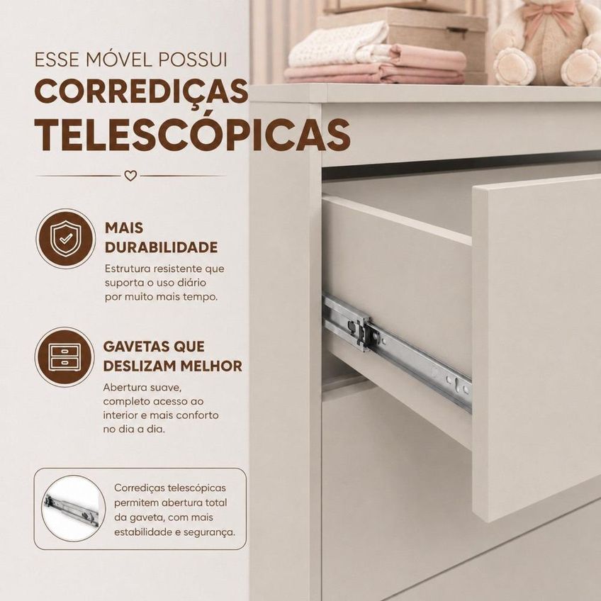Cômoda Sapateira Para Quarto De Bebê 100% Mdf Com Porta Apolo Areia/savana - imagem 5
