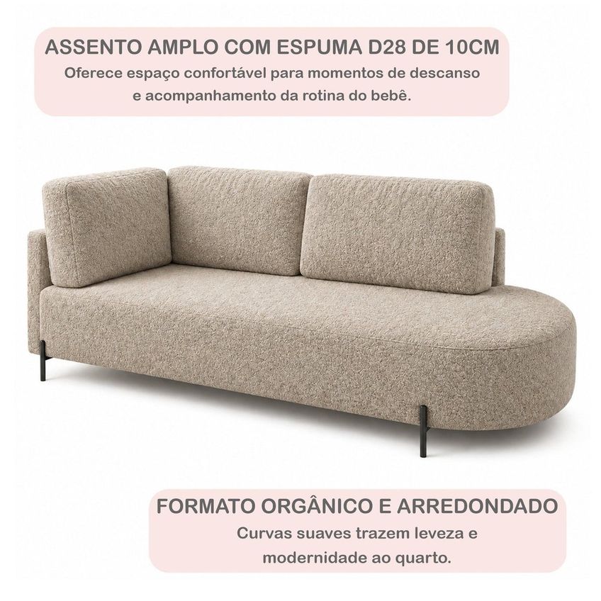 Cama Babá Infantil Orgânica Lado Direito Para Quarto De Bebê Afeto Bege - imagem 4