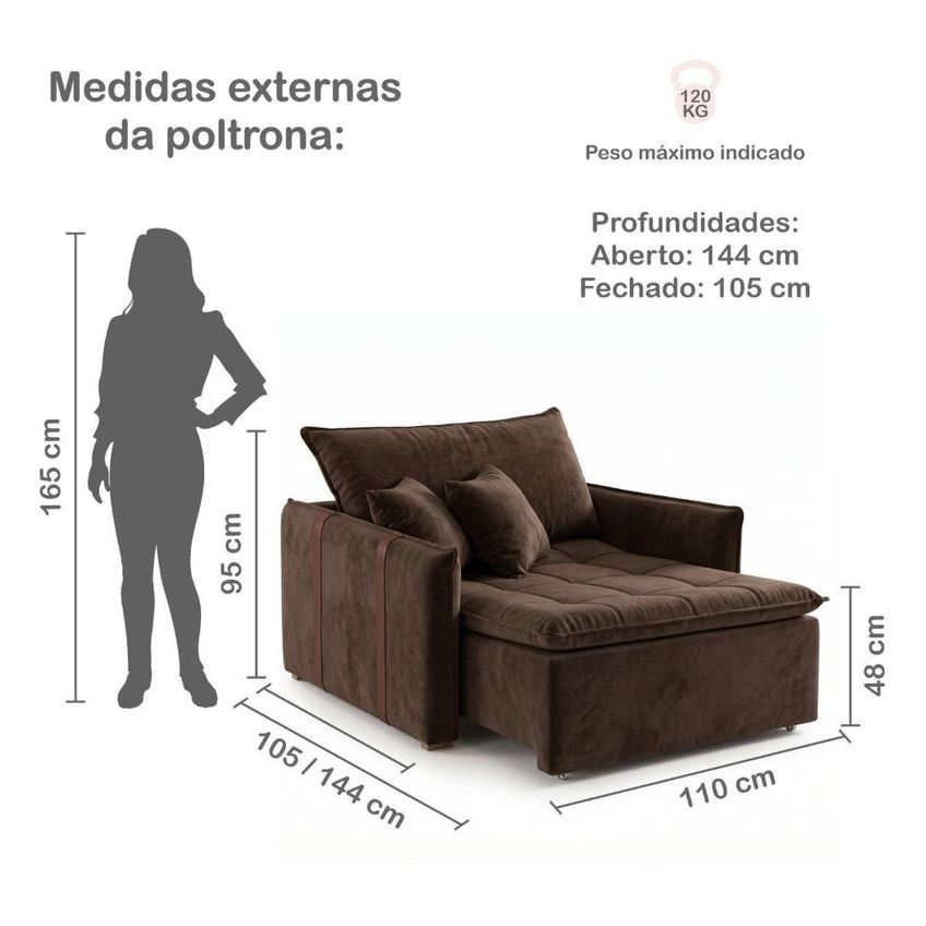 Poltrona De Amamentação Retrátil Base Madeira Maciça Encanto Marrom - imagem 3