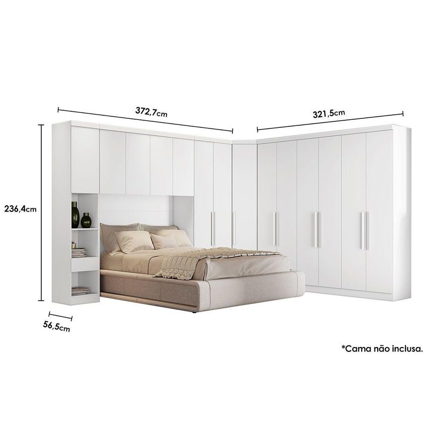 Quarto Casal Modulado Rizon 5 Peças (1 Armário Ponte + 1 Closet + 2 Guarda Roupas + 1 Complemento) QC204 Freijó Cumaru - Novo Horizonte - imagem 3
