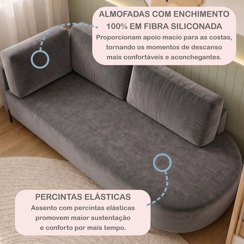 Cama Babá Infantil Orgânica Lado Direito Para Quarto De Bebê Afeto Cinza - imagem 5