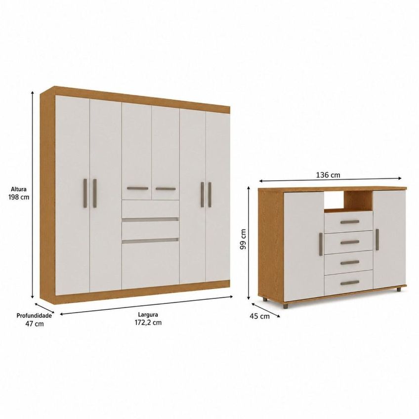 Quarto Infantil Completo Com Guarda-roupa E Cômoda Com Corrediça Telescópica Cinamomo/off White Cinamomo/off White - imagem 3