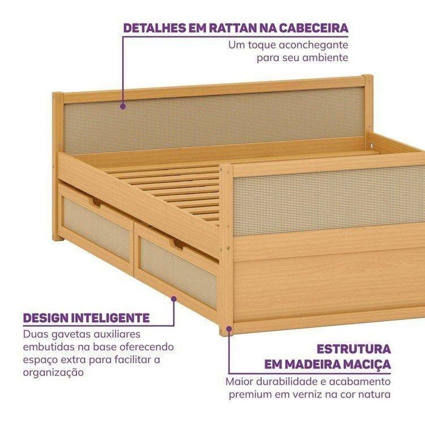 Cama Casal Madeira Maciça Com Gavetas Magna Kids Casatema Marrom/natural Natural - imagem 3