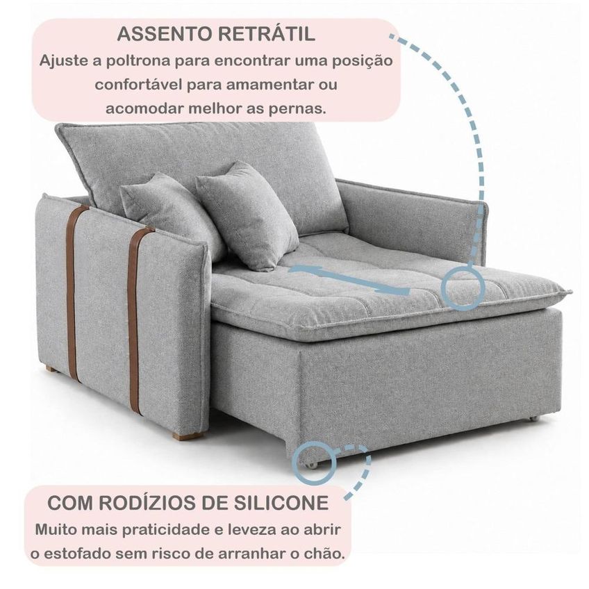 Poltrona De Amamentação Retrátil Base Madeira Maciça Encanto Gelo - imagem 5