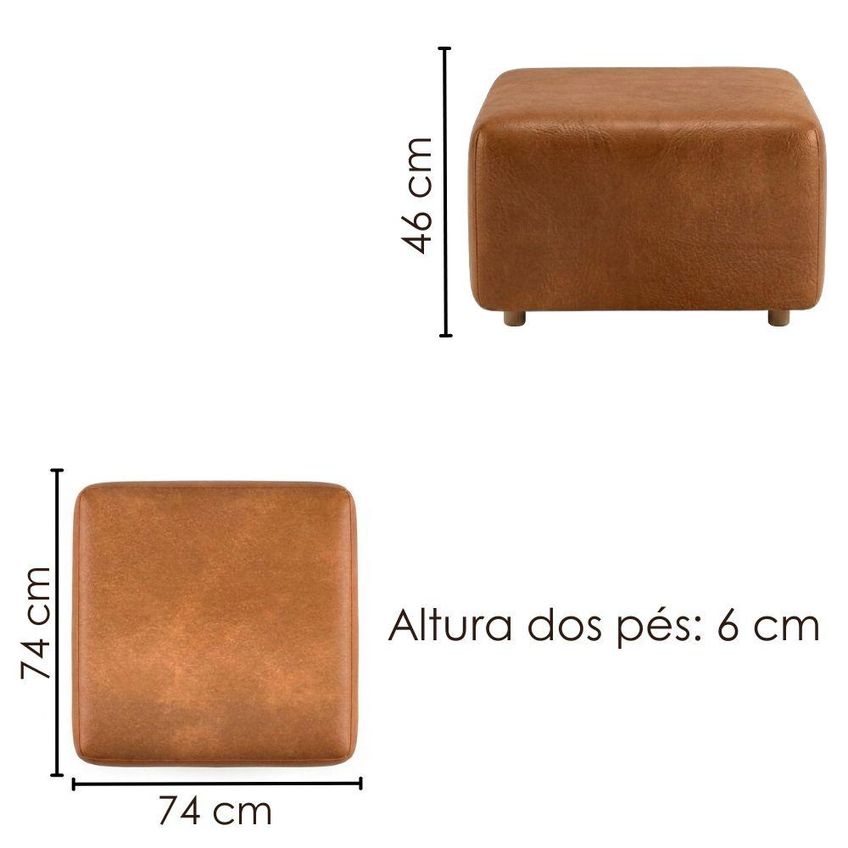 Puff Modular Block 74x74 Cm Pes Madeira Courino Tcs 727 Moll - imagem 3