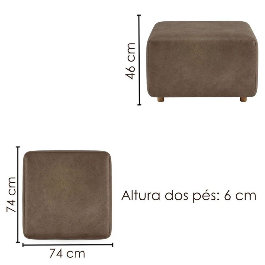 Puff Modular Block 74x74 Cm Pes Madeira Courino Tcs 729 Moll - imagem 3
