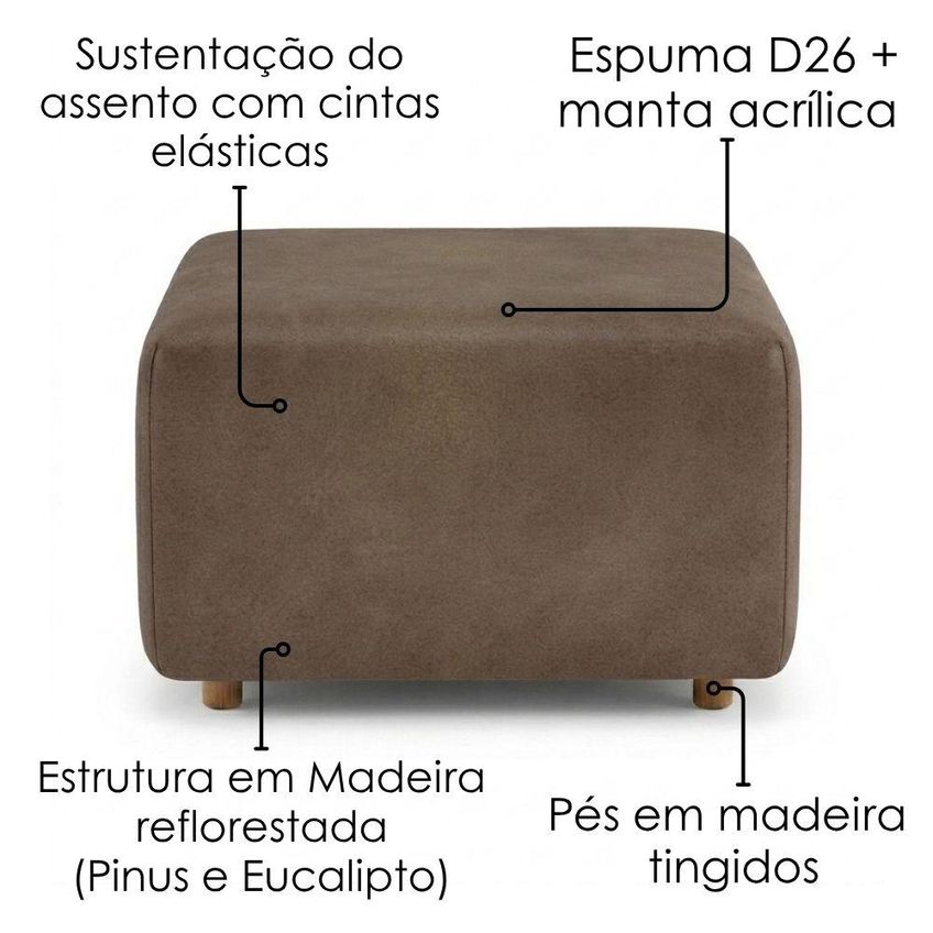 Puff Modular Block 74x74 Cm Pes Madeira Courino Tcs 729 Moll - imagem 5