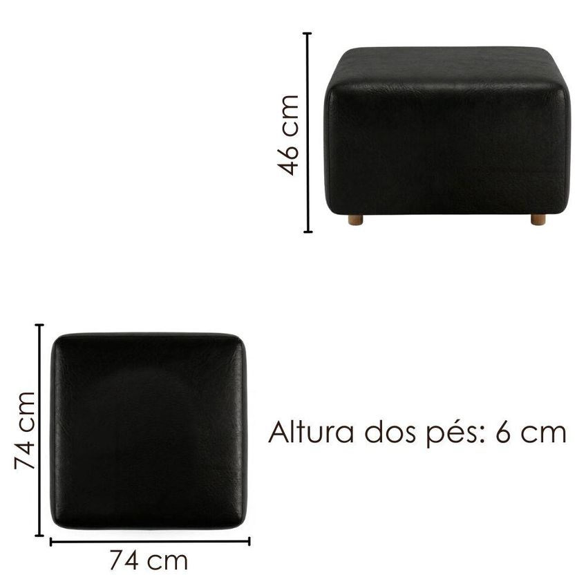 Puff Modular Block 74x74 Cm Pes Madeira Courino Tcs 724 Moll - imagem 3