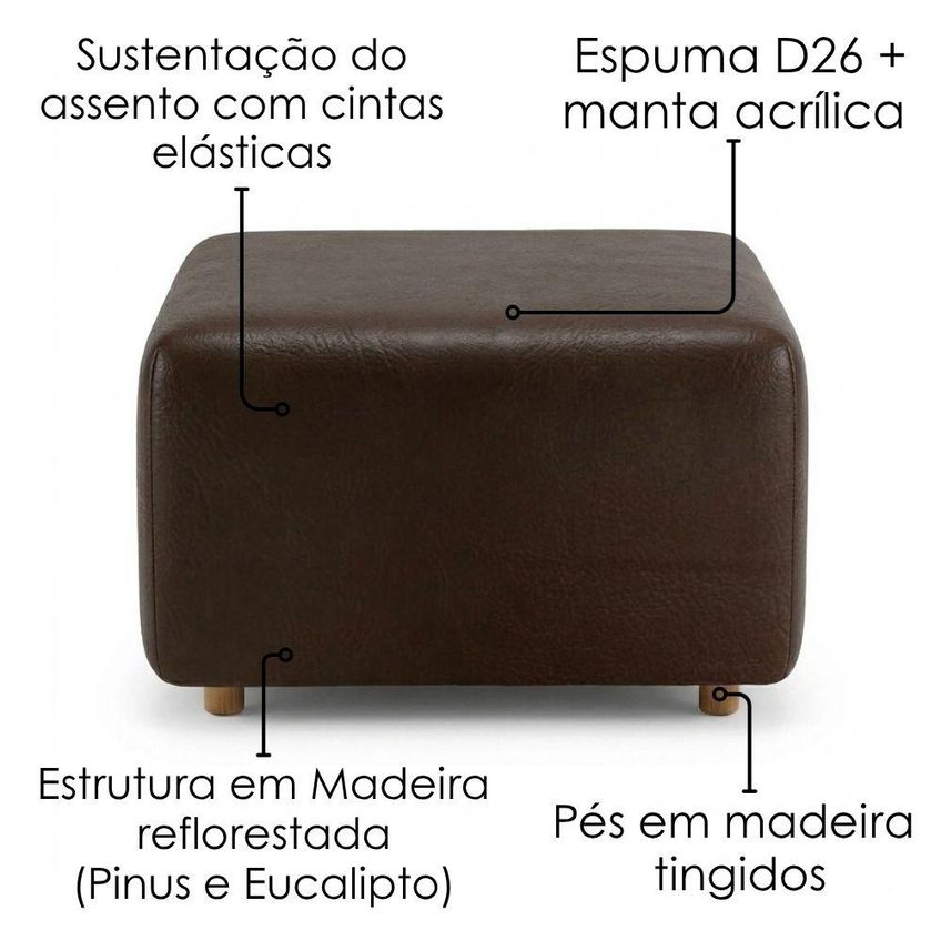 Puff Modular Block 74x74 Cm Pes Madeira Courino Tcs 721 Moll - imagem 5