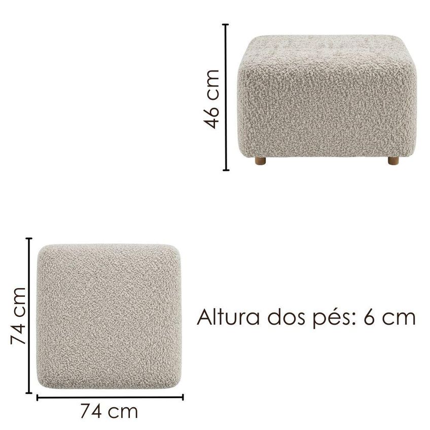 Puff Modular Block 74x74 Cm Pes Madeira Boucle Tce 1018 Moll - imagem 3