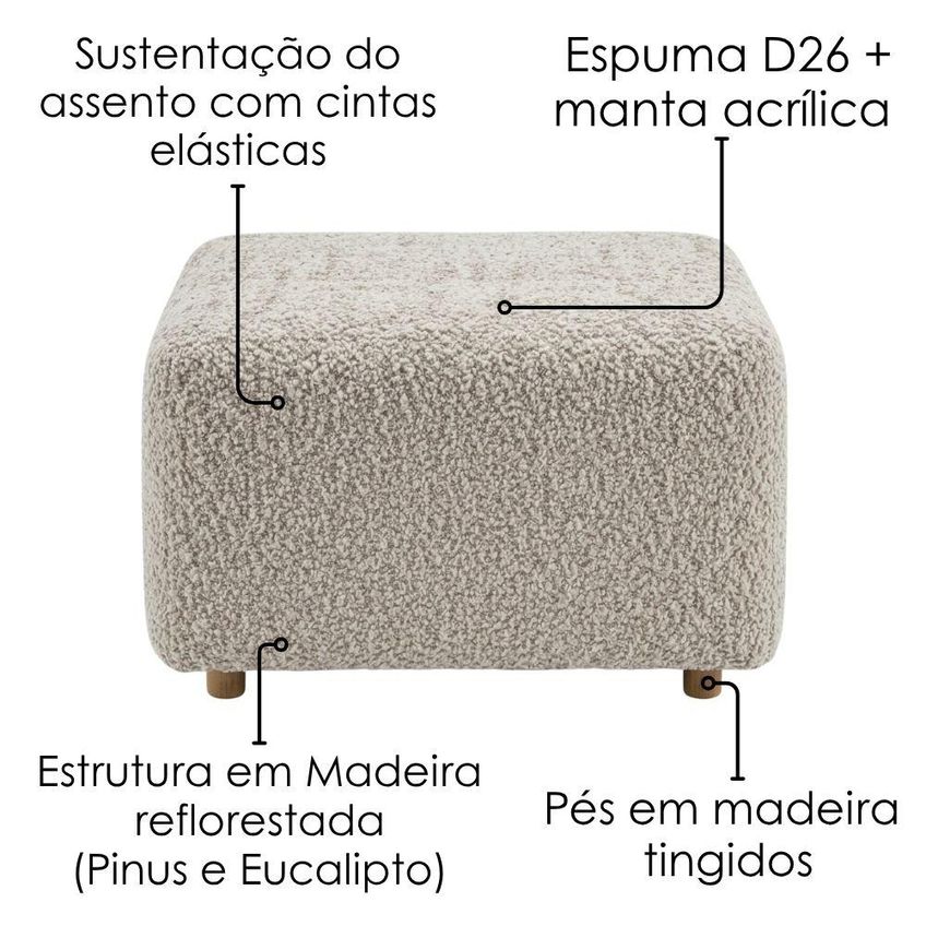 Puff Modular Block 74x74 Cm Pes Madeira Boucle Tce 1018 Moll - imagem 5