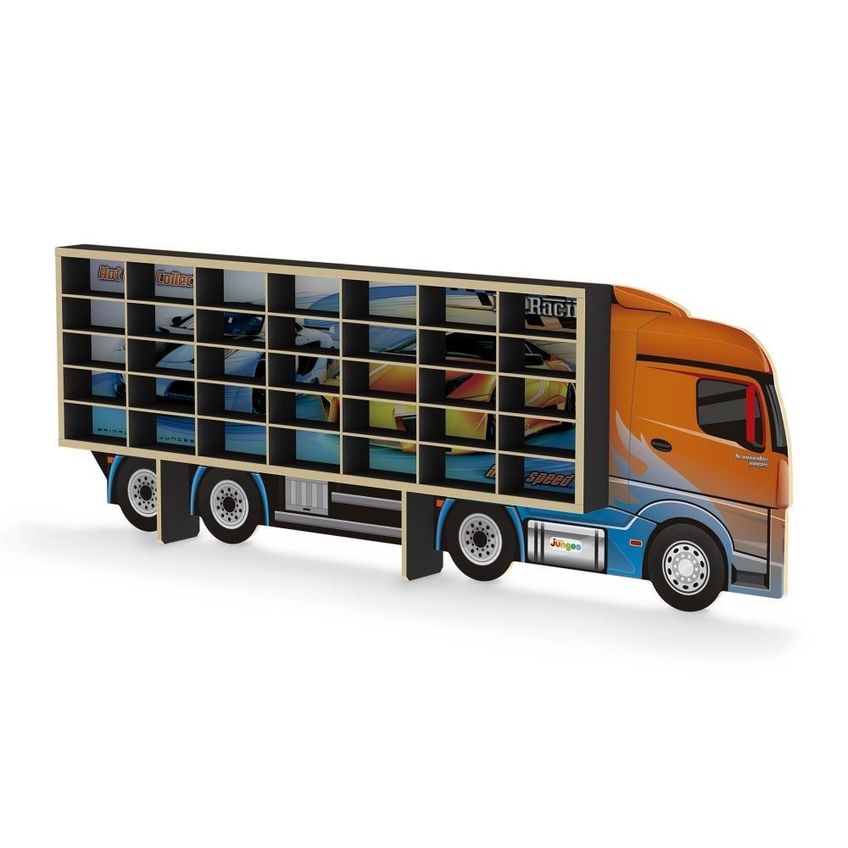 Estante Porta Carrinhos 35 Miniaturas MDF Caminhão Organizador Expositor Colecionador Quarto Parede - imagem 3