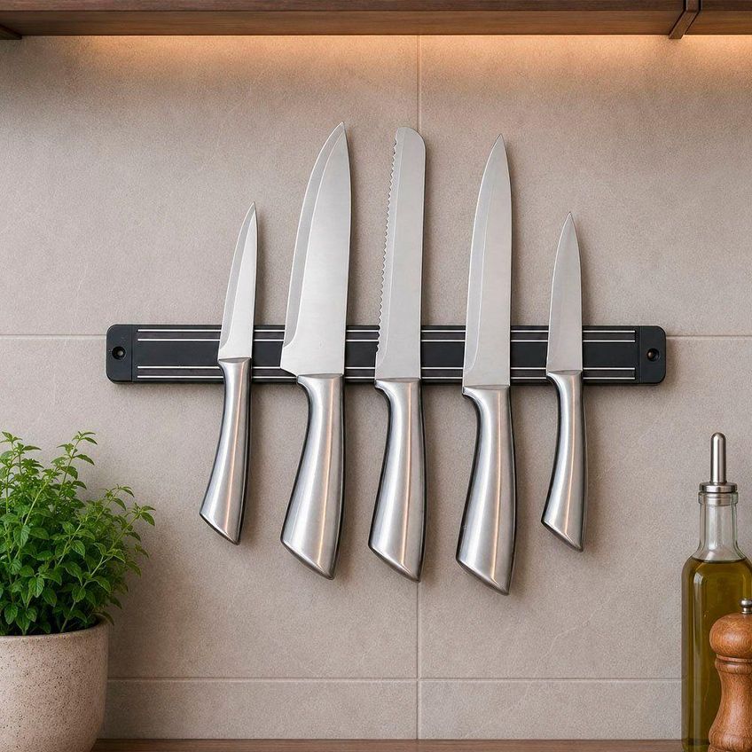 Conjunto De Facas Profissional Aço Inox 6 Peças Com Barra Magnética Prata - imagem 3