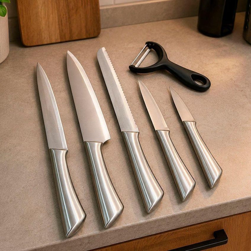 Conjunto De Facas Profissional Aço Inox 6 Peças Com Barra Magnética Prata - imagem 5