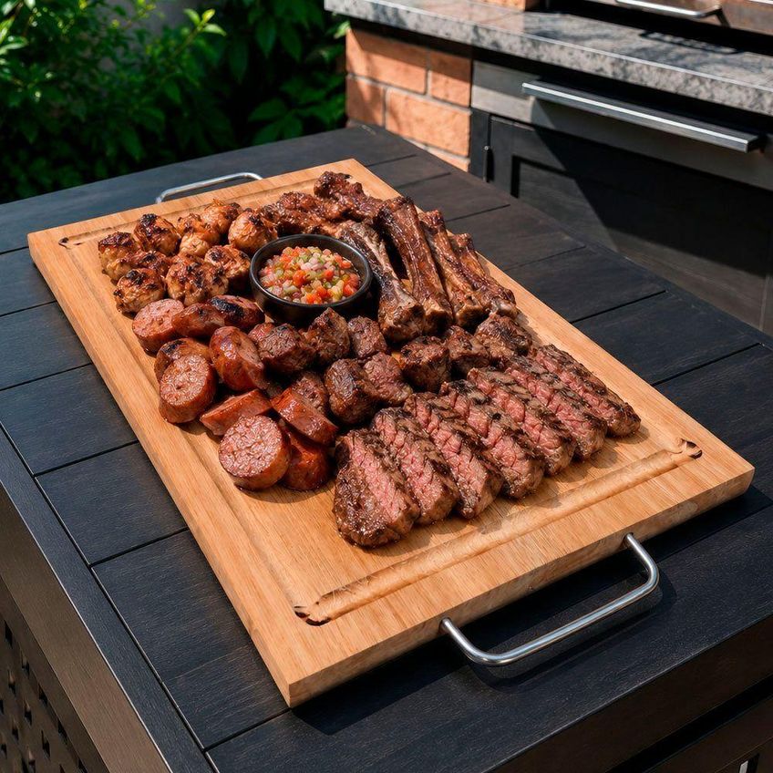 Tábua De Madeira Para Cortar E Servir Churrasco 21x35cm Marrom - imagem 3