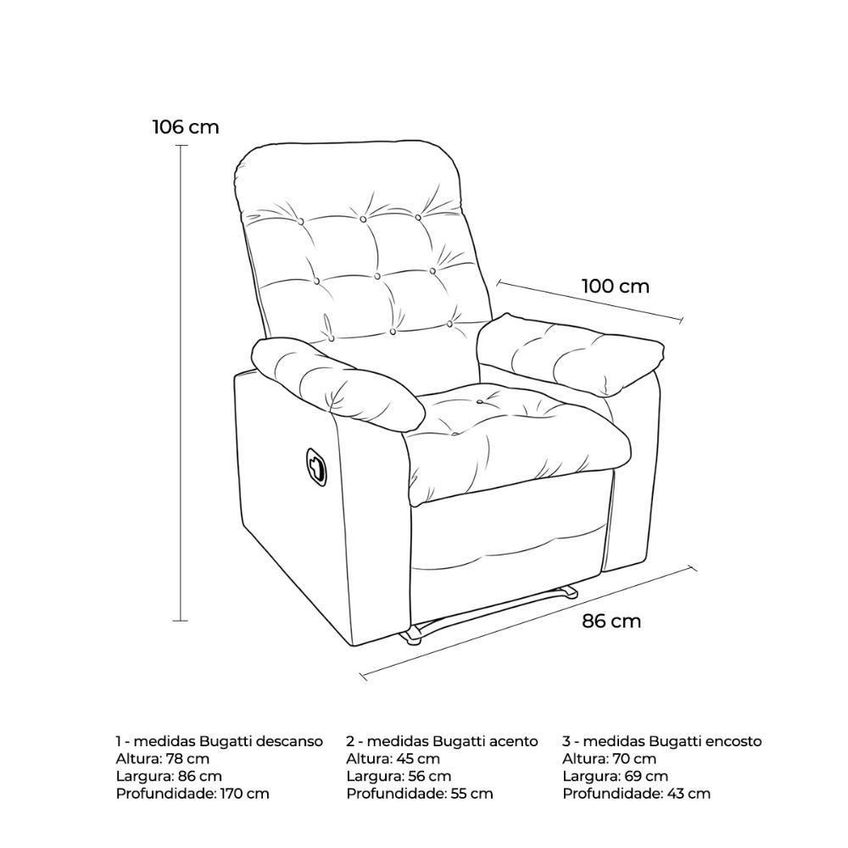 Poltrona Do Papai Reclinável Bugatti Sintético Corano Terracota Matrix 86cm - imagem 5