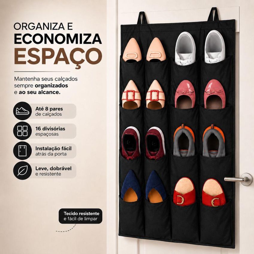 Organizador Closet 16 Nichos Sapateira 8 Pares Suspensa Dobravel Resistente - imagem 3