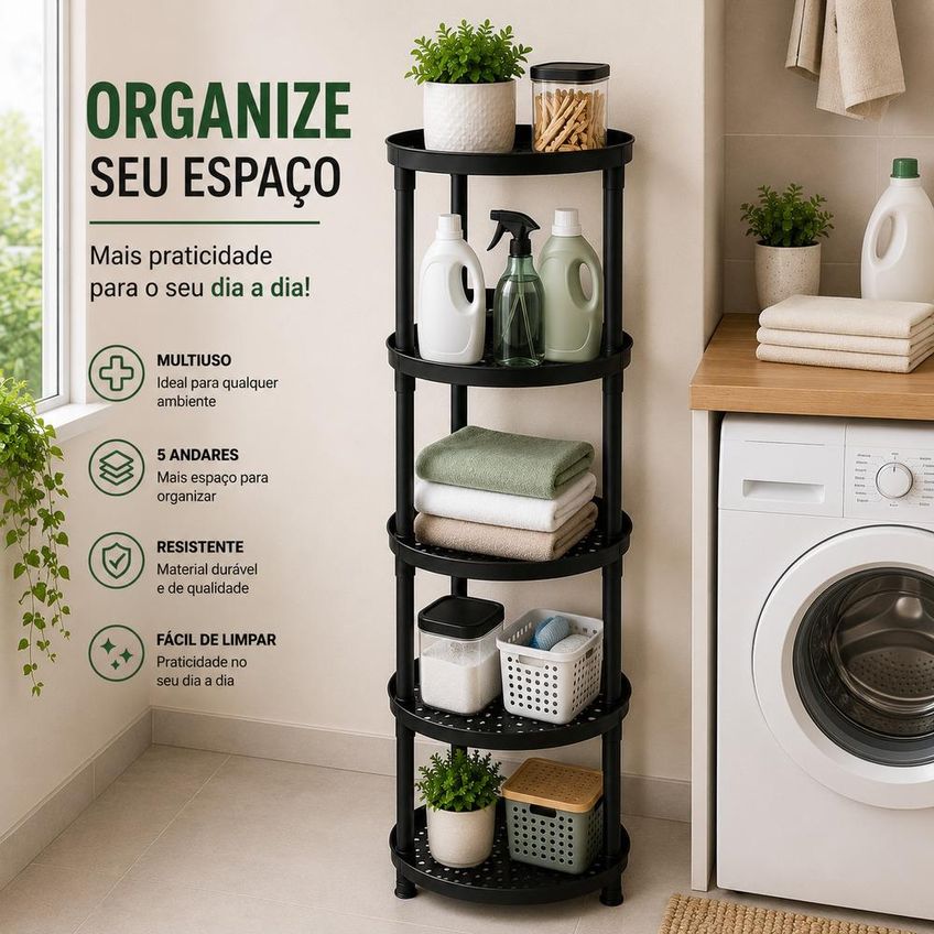 Estante Modular 5 Andares Prateleira Organizador Redondo Fruteira Chão Multiuso Cozinha Sala Escritório Lavanderia Plástico - imagem 3