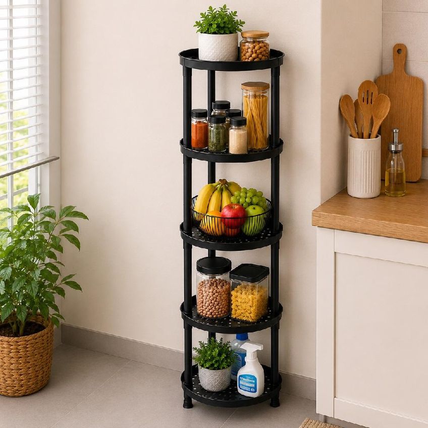 Estante Modular 5 Andares Prateleira Organizador Redondo Fruteira Chão Multiuso Cozinha Sala Escritório Lavanderia Plástico - imagem 4