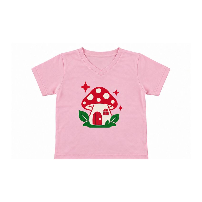 Conjunto Infantil Menina Camiseta E Shorts Básico Em Algodão Estampa Cogumelo Macio Leve Confortável Dia A Dia - imagem 2