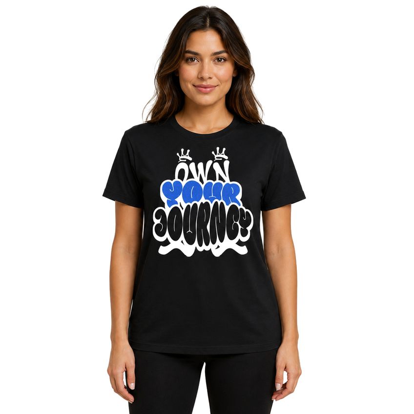 Camiseta Manga Curta Em Algodão Gola Redonda Estampa Own Your Journey Leve Verão Moderna - imagem 2