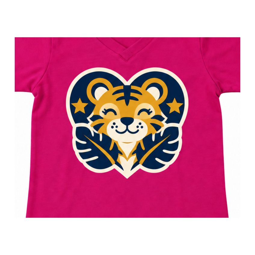 Conjunto Camiseta E Shorts Infantil Menina Básico Em Algodão Macio Estampa Tigre Verão - imagem 3