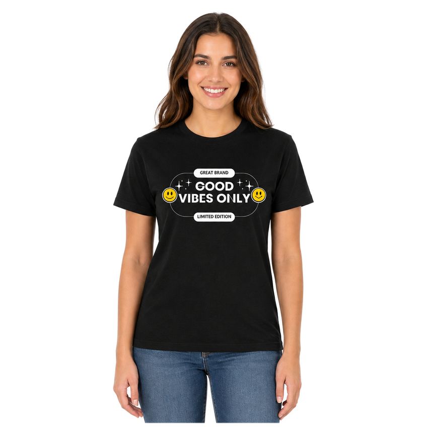 Camiseta Manga Curta Algodão Macia Estampa Good Vibes Only Leve Confortável Respirável - imagem 2