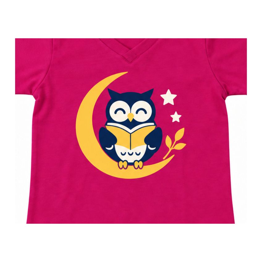 Conjunto Camiseta E Shorts Infantil Menina Básico Em Algodão Macio Estampa Coruja Verão - imagem 3